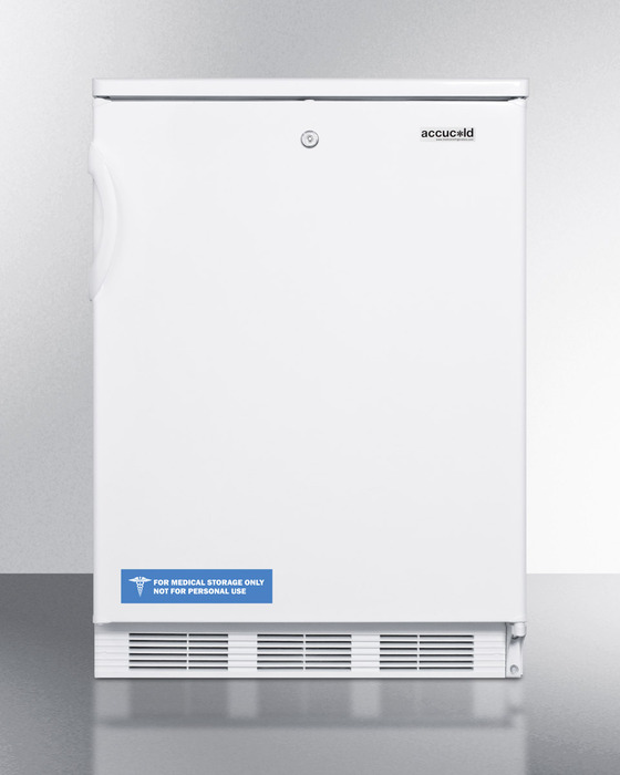 Freestanding counter height all-refrigerator for general purpose use, with front lock, automatic defrost operation and white exterior